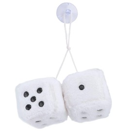 AYNKH 6cm Car Hanging Furry Dice,Car Mirrior Hanging,Christmas Tree Decoration,Car Fluffy Interior Pendant,Fluffy Dice for Car,Pair of Hanging Couple Car Pendant for Car Interior Decoration (white)