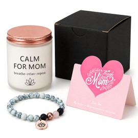 Gifts for Mom, Calm Candle and Stretch Lava Stone Bracelet Gift Set
