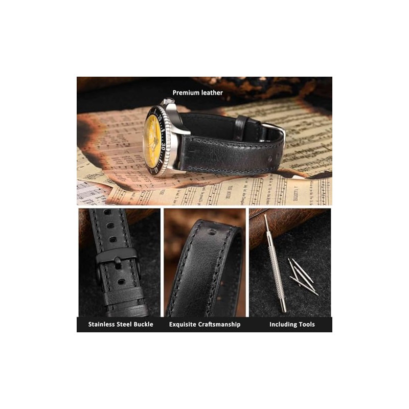WOCCI Business Style Correa de reloj de piel, hebilla de