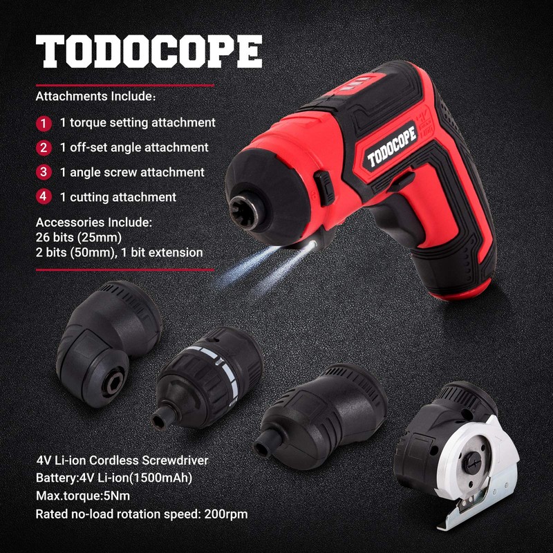 TODOCOPE 4 in 1 Electric Screwdriver Cordless, 4V MAX 1500mAh