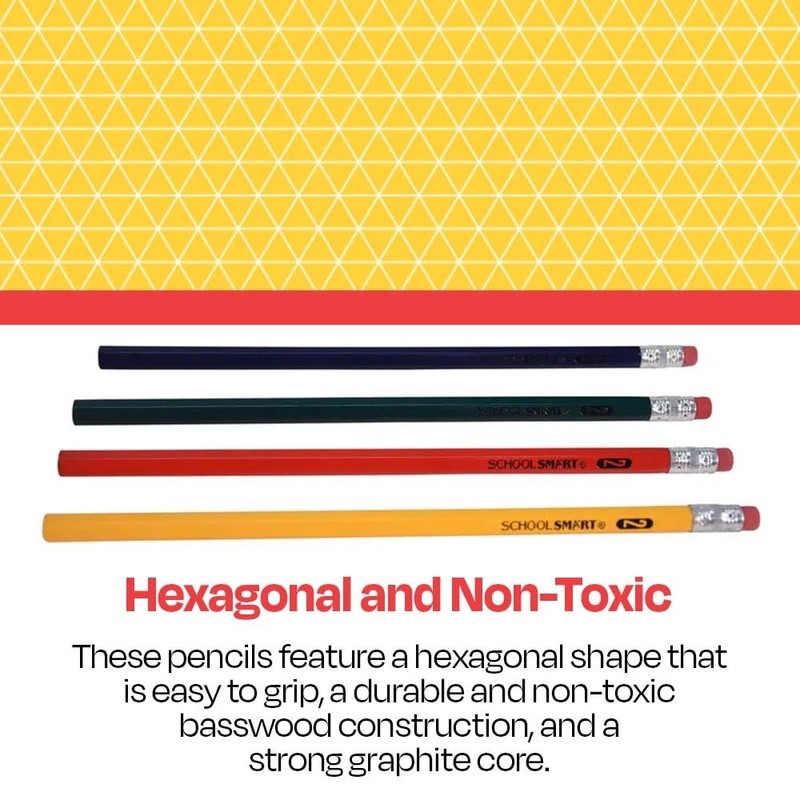 School Smart Traditional No 2 Pencils, Assorted Colors, Pack of