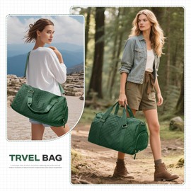 vivatote Travel Duffle Bag with Toiletry Bag, Waterproof Weekender Overnight Bags for Women, Lightweight Tote Luggage Carry on Sport Gym Bags with Shoe Compartment&Wet Pocket&Trollery Sleeve, Green