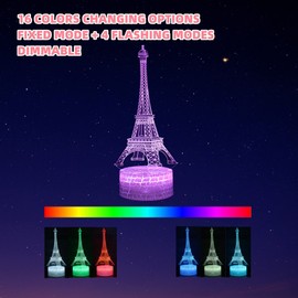 Kenmaca Night Light Eiffel Tower, Arch of Triumph Paris Themed Bedroom Decor 2 Patterns 3D Illusion Lamp, 16 Color Change Dimmable, Touch & Remote Control, Christmas Birthday Gift Dad Mom Kid Boy Girl