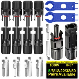 COCOSY Solar Plug 5/6/12/22/32/50 Pairs 6 mm²/4 mm²/2.5 mm² PV Plug with 1 Pair of Keys, Solar Panel Plug and Socket for Photovoltaic PV DIY Cable (5 Pairs Solar Plugs + 1 Pair of Wrench)