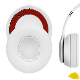Geekria QuickFit Replacement Ear Pads for Beats Solo 4 Wireless On-Ear Headphones Ear Cushions, Headset Earpads, Ear Cups Cover Repair Parts (White)