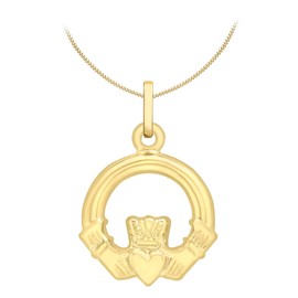 Carissima Gold 9 ct Yellow Gold Claddagh Charm Pendant on Curb Chain Necklace of 46 cm/18-inch