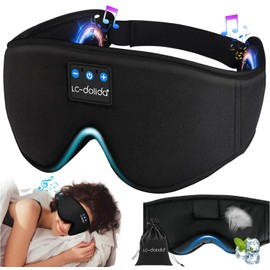 LC-dolida Bluetooth Sleep Mask Headphones, 100% Blackout Eye Mask with Headphones Bluetooth,14hours Playtime Breathable Sleep Headphones for Travel,Nap Sleeping,Shift Work