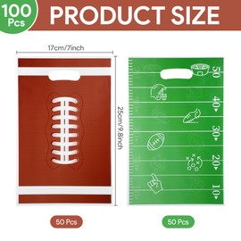 100 Pcs Football Goodie Bags for Kids, Plastic Football Party Favors Football Snack Bags for Team Gifts, Birthday Candy Sports Goodie Treat Bags for Birthday Party Sports Themed Gifts(Green&Red)