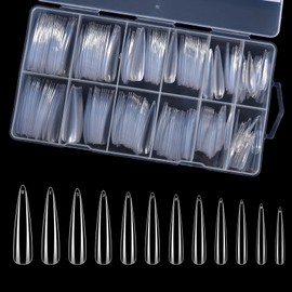 KADS 3XL Extra Long Nail Tips Fake Nails Tips Clear Nature for Acrylic Nails, Full Half Cover Flat Tapered Square Nail Tips (11)