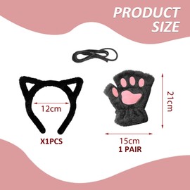 1 Pair Of Cat Claw Gloves, 1 Cat Ear Headband, Cute Plush Decoration, Fingerless Gloves, Warm And Cold-Proof Gloves
