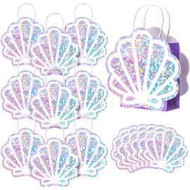 Locmeo 12 Pack Shell Gift Bags Mermaid Party Favor Bags Iridescent Mermaid Goodie Bags Under the Sea Party Summer Beach Party Celebration Decorations Ocean Theme Birthday Party Favors