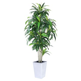 Artificial Dracaena Tree with White Tall Planter, 7ft Tall Potted Artificial Dracaena Silk Plant, Fake Yucca Tree Plant, Home Office Floor Room Decor Plants Indoor Outdoor, Housewarming Gift