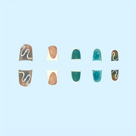 24 Pcs Press on Nails Short Square,YIHONGYUAN Fake Nails Press ons Nail Tip Acrylic Kit Glue on Nails Full Cover Blue Gradient Duck Mouth False Nails with 3D Water Drop Design Stick on Nails for Woman