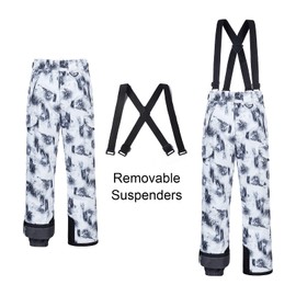 CREATMO US Mens Snow Pants Bibs Overalls Work Ski Snowboard Bibs Black White L