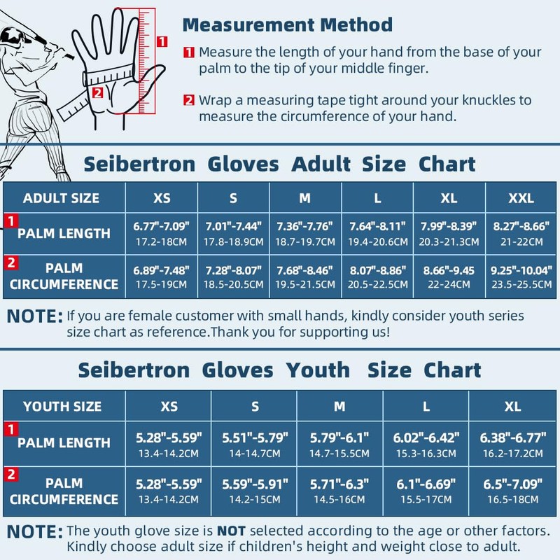 Seibertron S.P.B.G 2.0 Baseball/Softball Batting Super Grip and Protective Gloves