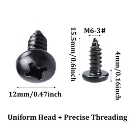 Runseaway 8PCS Black License Plate Screws-Phillips Pan Head, Self-Tapping Bolts M6-1.0 x 16mm, 304 Stainless Steel Rust Resistant Rear License Plate Fasteners