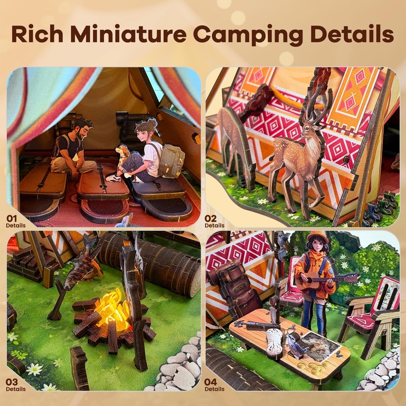 3D Wooden Puzzles for Adults,195PCS Wild Camping Miniature House Kit