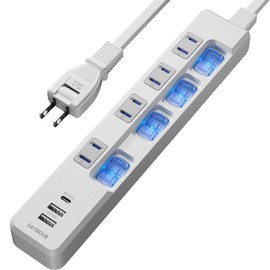SAYBOUR TPU-4S2AC-W Power Strip with USB Extension Cord Outlet Type-C 1 Port USB-A 2 Port Outlet 4 Quick Charging Switch Dust Proof Shutter Lightning Guard (White, 9.8 ft (3 m)
