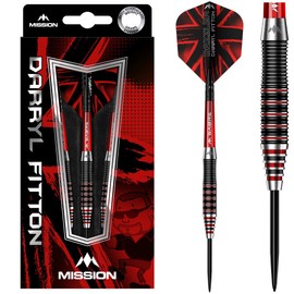 Mission Darts Darryl Fitton | 95% Tungsten Steel Tip Darts | Black & Red Electro plate coating
