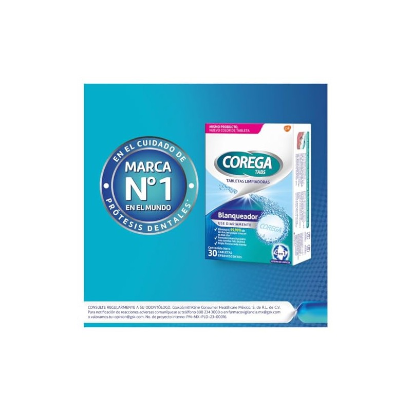 Corega Tabletas Limpiadoras Blanqueadoras, 30 Tabletas Efervescentes