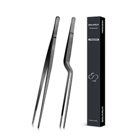 10-inch Cooking Tweezer and Offset Tweezer Set, Tongs Precision Serrated Tips, Stainless Steel Professional Chef Tweezer Kitchen Tools for BBQ, Plating and Serving