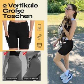Gayhay Radlerhose Damen Kurze Leggings mit Taschen Sport Shorts Hotpants High Waist Sommerhose Bauchweg Stretchy Blickdicht Schwarze,S-M