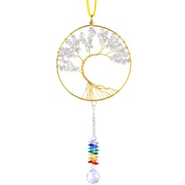 Nupuyai Rainbow Suncatcher Crystal Gemstone Tree of Life Pendant Hanging Window Decoration