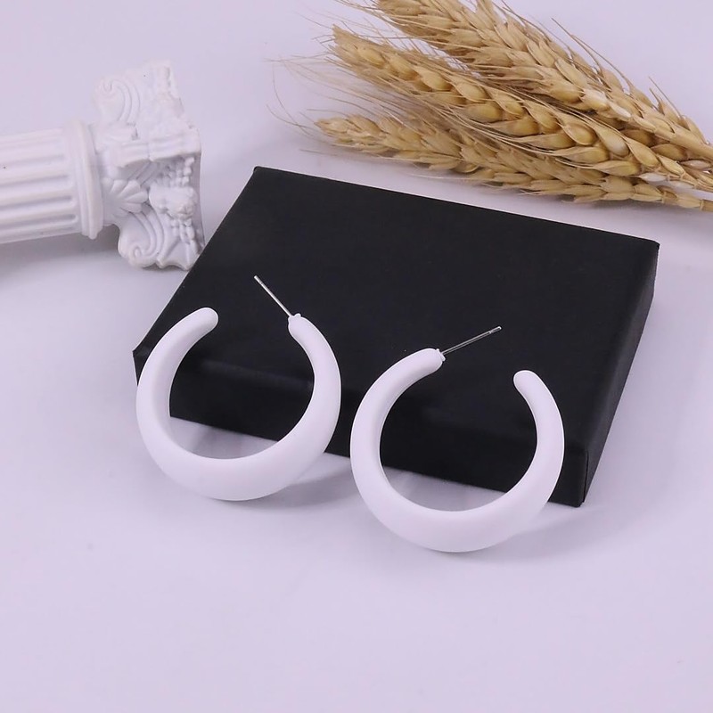 White Earrings for Women Trendy Hoop Earrings 80s 90s Earring