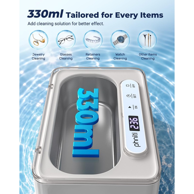 Ultrasonic Jewelry Cleaner for Glasses Watches Rings Dentures,12OZ White