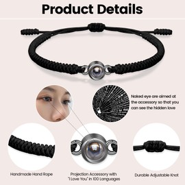 VU100 Couples Gifts, Matching Couples Bracelets Gifts for Him Her I Love You 100 Languages Projection Bracelet Christmas Birthday Valentines Day Gifts for Boyfriend Girlfriend Wife Husband