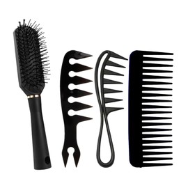 4Pcs Texture Comb, Styling Comb, Wide Tooth for Hair Styling Men Women Barber Black