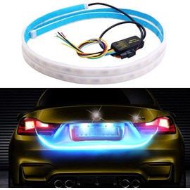 Car Led Strip Trunk Tail Brake Turn Signal Lights Flow Type Ice Blue Red Yellow White, Cool Car Rear Decoration Tailgate Accessories for Car SUV Truck Trailers (48 Inch)