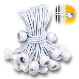 Bungee Cords with Balls 6 Inch, 25 PCS Bungee Ties with Balls Heavy Duty Canopy Tie Downs for Camping, Shelter,Gazebo,Projector Screen,Tent Poles with UV Resistant, White