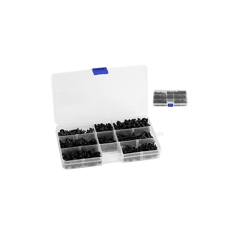 340Pcs Flange Self Tapping, Black Galvanised Screws Large Flange Head