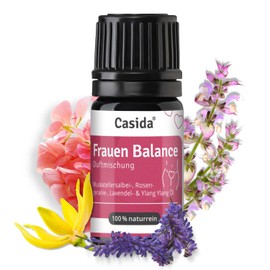 Casida® Frauen Balance Duftmischung mit Muskatellersalbei Öl, Rosengeranien Öl, Lavendel Öl und Ylang Ylang Öl- 5ml - 100% naturreine ätherische Öle- Aromatherapie- für inneres Gleichgewicht