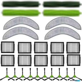 2 Set of Roller Brush & 10 Filters & 4 Mop Pads & 10 Side Brushes Replacement Parts Accessories Compatible with iRobot Roomba Combo J7+ Robot Vacuum Cleaner,