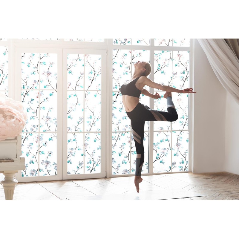 VSUDO Privacy Window Film, Jasmine Flower Pattern Window Tint, 30X200