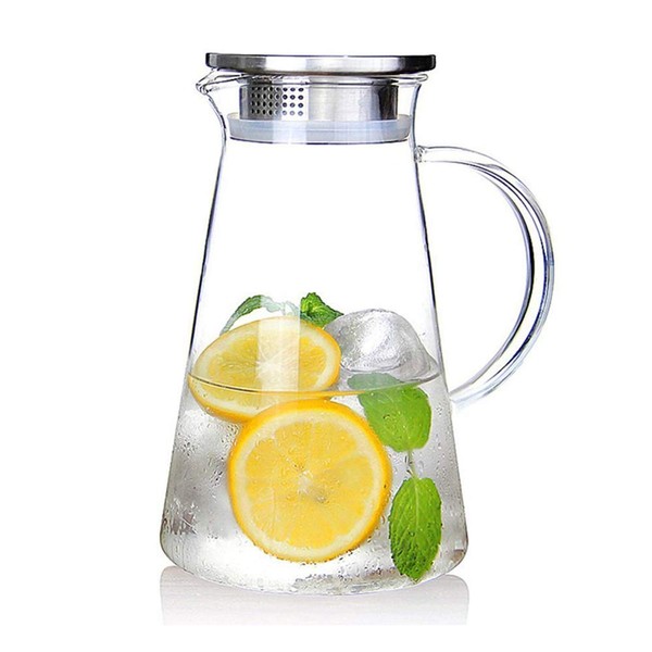 SUSTEAS 2.0 Liter 68oz Glass Pitcher with Lid, Easy Clean Heat Resistant Glass Water Carafe with Handle for Hot/Cold Beverages - Water, Cold Brew, Iced Tea & Juice