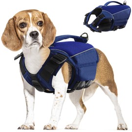 KOESON Dog Life Jacket Small, High Flotation Dog Life Vest for Swimming Boating, Reflective Adjustable Dog Floating Vest with Rescue Handle for Small Medium Large Dogs Blue M