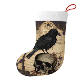 FYCFSLMY Edgar Allan Poe The Raven Skull Large Christmas Stockings, Xmas Tree Fireplace Hanging Decorations for Home Holiday Decor