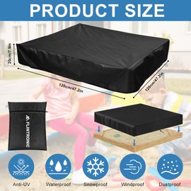 flintronic Sandbox Cover Square, Sandpit Covers Waterproof with Drawstring, Waterproof Sand Pit Cover Dustproof Protection, Oxford Cloth Sandbox Cover for Sandpit and Furniture, 120x120cm - (Black)
