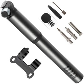 AARON Pocket One Mini Bicycle Pump for All Valves - Compact Air Pump Suitable for Any Frame - Hand Pump for Travel with Free Breakdown Set - Wheel Pump in Black/Grey