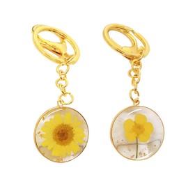 Pack of 2 Flower Keychains, Creative Flower Pendant Keychains, Dried Flower Resin Sample Keychains, Gifts for Family and Friends, yellow, Modern