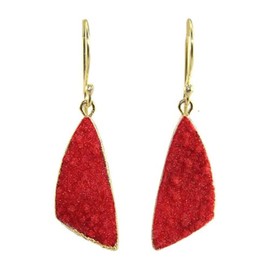 Myesha Jewels Natural Red Sugar Druzy Fan Shape Drop Dangle Earring, Fancy Party Wear Earrings for Women with free Jewelry Box
