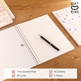 Cuaderno en espiral Kokuyo, paquete de 4 cuadernos Campus B5 con anillo suave y diseño de puntos con regla de 7 mm, 40 hojas, cuaderno estético de 1 a