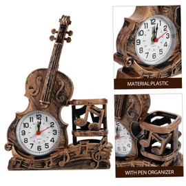 GRIRIW Violin Clock Pen Holder Creative Tabletop Alarm Clock for Boys and Girls Unique Violin Design for Decor for Birthdays and Special Occasions Random Style