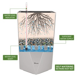 Dexceder 20 Inches Tall Self Watering Planter Diamond Metallic Matte Indoor Outdoor, Thickened Rhombus Large Floor Standing Flower Plant Pot with Water Level Indicator (Gray)
