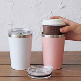 Dolce duo DAM-241 Pair Tumblers with Lids, Wedding Gift, Convenience Store Cup, Coffee Cup Holder, 13.5 fl oz (400 ml), Set of 2, White, Pink, Convenience Store Cup, Coffee, Takeout, Gift Set, Wooden