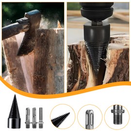 WEDAMOO Wood Splitter Screw Cone, Firewood Drill Splitter for Wood Cutter, 42 mm Wood Splitting Drill with 3 Drill Handles, Cone Splitter, Drill Cone Wood Splitter for Drill