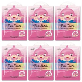 Epielle Character Face Mask Pink Shark 6 Pack, Fun & Effective Korean Skin Care, Spa Party Favors, Stocking Stuffers, Birthday Gifts for Women, Self Care Gifts